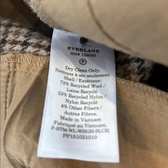 EVERLANE Checkered Wool Blend Wide Legged Pants - Picture 2 of 4